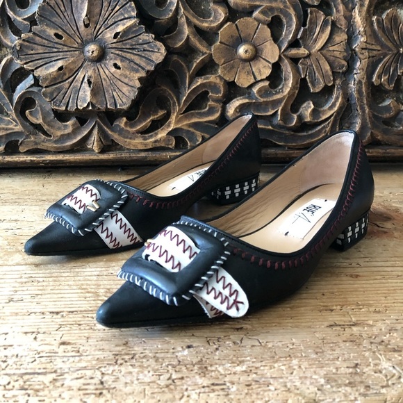 Rue St Aurea Point Toe Big Buckle Contrast Stitched Leather Ballet Flats 38 $430 - Picture 10 of 16